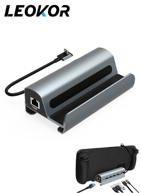 Docking Station Compatible with  6-in-1 Steam Deck Dock with HDMI 2.0 4K 60Hz, Gigabit Ethernet, 3 USB-A 3.0 and Full Speed Charging USB-C Port