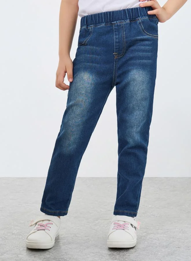 Styli Whiskered Faded Elastic Waist Jeggings