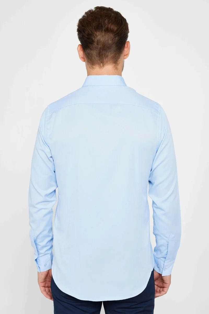 تودورس Slim Fit Long Sleeve Slim Fit Button Collar Cotton Plain Oxford Blue Men's Shirt
