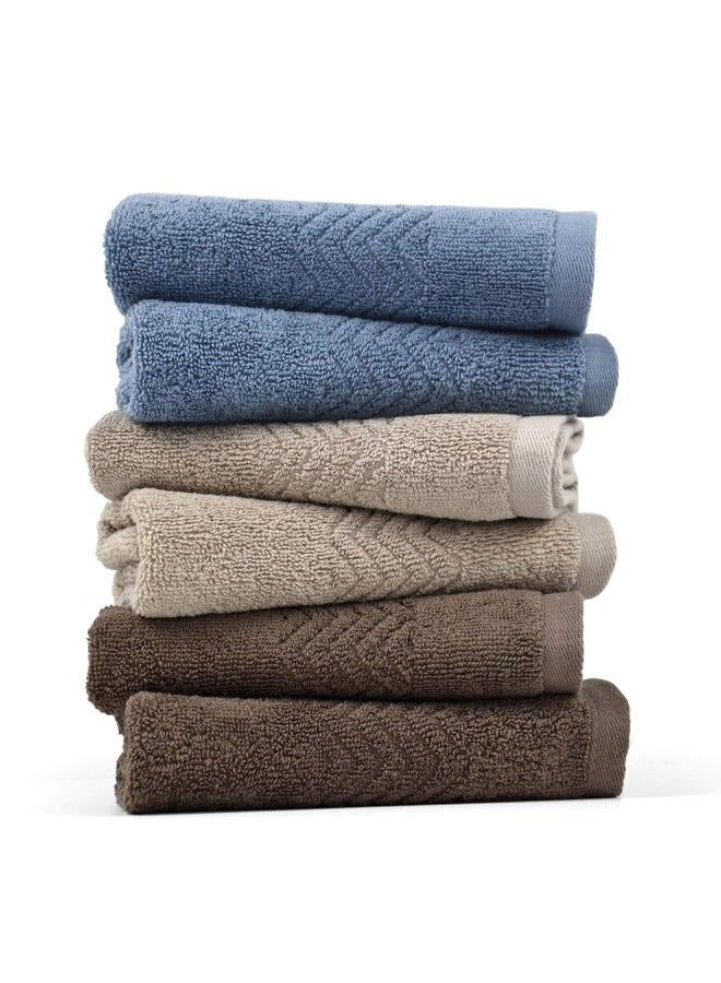 Cleanbear Cotton Washcloths Bath Wash Cloth Set 13 x 13 Inches, 6-Pack Face Cloths with 3 Colors - Image 1