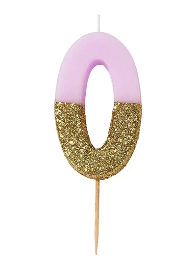 Talking Tables Pink & Gold Glitter Number Candle - 0
