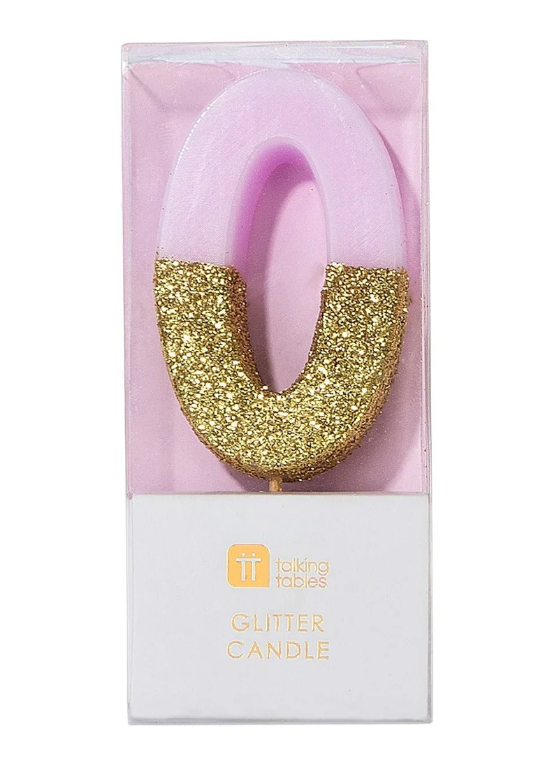 Talking Tables Pink & Gold Glitter Number Candle - 0