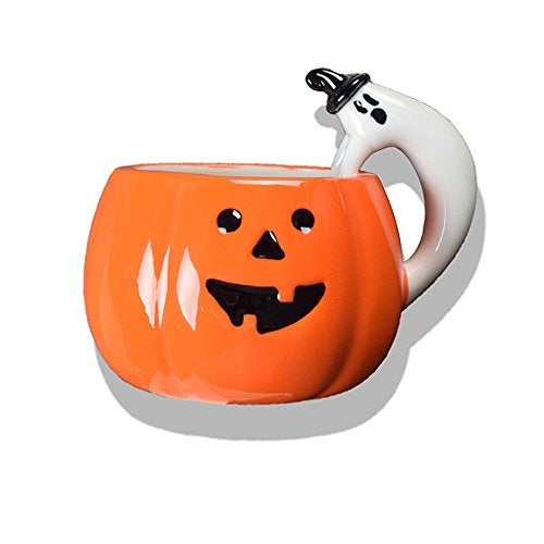 ZaH Halloween Pumpkin Mug Ceramic Cup Halloween Party Smile Pumpkin Ghost Handle Mugs, Orange Fall Mug 10oz (350ml) - Image 1