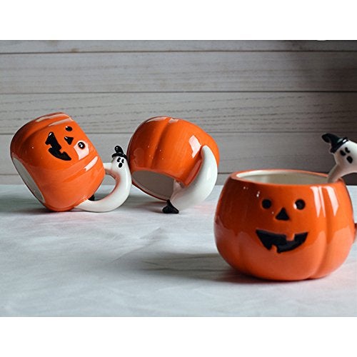 ZaH Halloween Pumpkin Mug Ceramic Cup Halloween Party Smile Pumpkin Ghost Handle Mugs, Orange Fall Mug 10oz (350ml) - Image 3