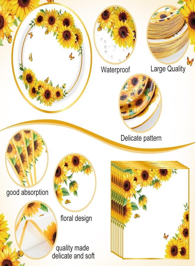 Funnymoom 400 Pcs Sunflower Party Supplies for 50 Guests Disposable Plates Napkins Cups Spoons Forks Knives for Birthday Wedding Bridal Shower Baby Shower Decorations(Yellow, Sunflower) - Image 3
