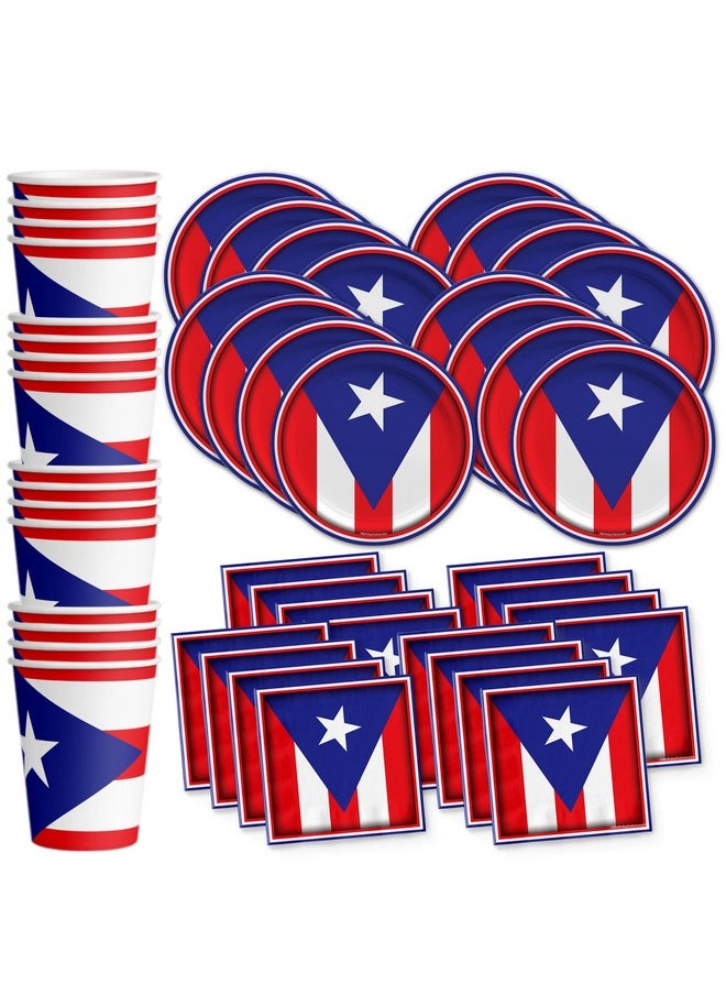 Birthday Galore - Puerto Rico Flag Birthday Party Supplies Set Plates Napkins Cups Tableware Kit For 16 - Image 1