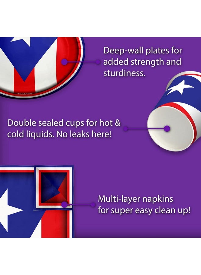 Birthday Galore - Puerto Rico Flag Birthday Party Supplies Set Plates Napkins Cups Tableware Kit For 16 - Image 1