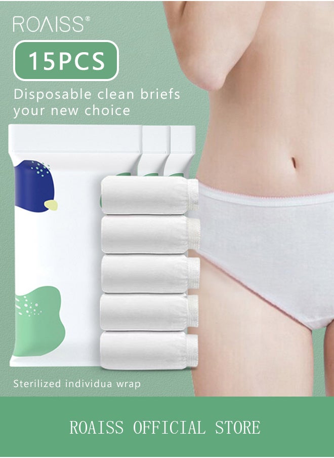 roaiss - 15 Pack Set Women's Disposable Briefs Pregnant Confinement Postpartum Sterile High Stretch Panties Mid-waist Hygiene Soft Underpants Individual Package Underwear White - Image 1
