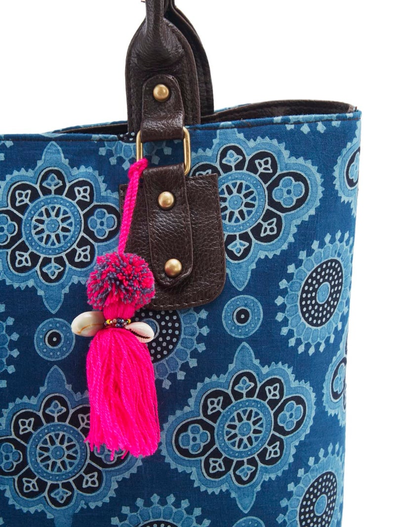 NEPRI Vegan Leather Handmade Bag For Women | Pouch Tote Bag | Printed Ajrakh - Fresco Indigo | Set Of 2 - Image 4