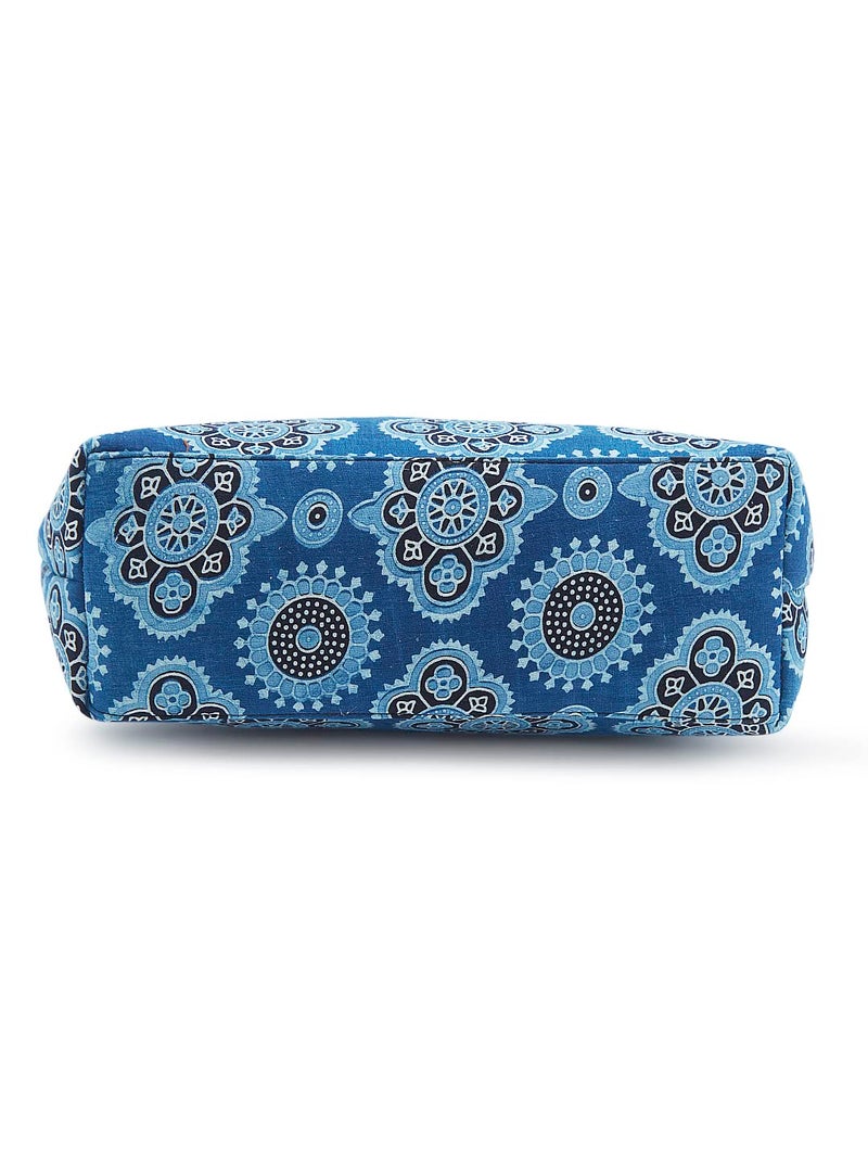 NEPRI Vegan Leather Handmade Bag For Women | Pouch Tote Bag | Printed Ajrakh - Fresco Indigo | Set Of 2 - Image 5