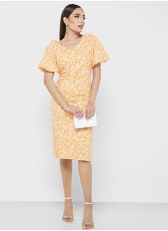 Balloon Sleeve Floral Print Dress
