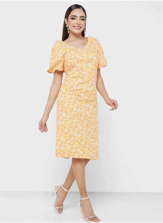 YAS - Balloon Sleeve Floral Print Dress - Image 1