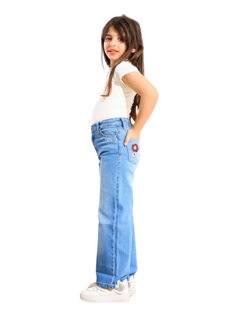 JBS DENIM Girls' light blue embroidered wide leg jeans  - Image 2