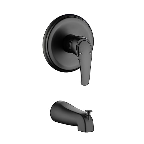 DIFEINI Shower Valve Trim Kit with Tub Spout Matte Black Tub Shower Rough-In Mixer Valve Bathroom Trim Kit - Image 1