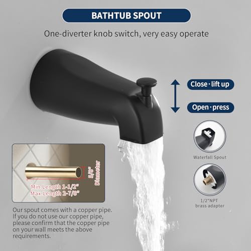 DIFEINI Shower Valve Trim Kit with Tub Spout Matte Black Tub Shower Rough-In Mixer Valve Bathroom Trim Kit - Image 3