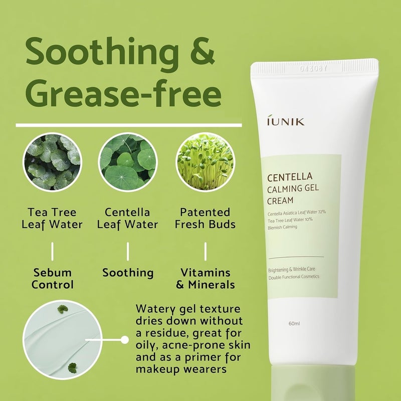 IUNIK Centella Calming Gel Cream Vegan Non-Sticky Moisturizing Blemish Care w/Centella Asiatica Tea Tree Soothes Acne Rosacea Oily & Sensitive Skin Korean Skincare - Image 4