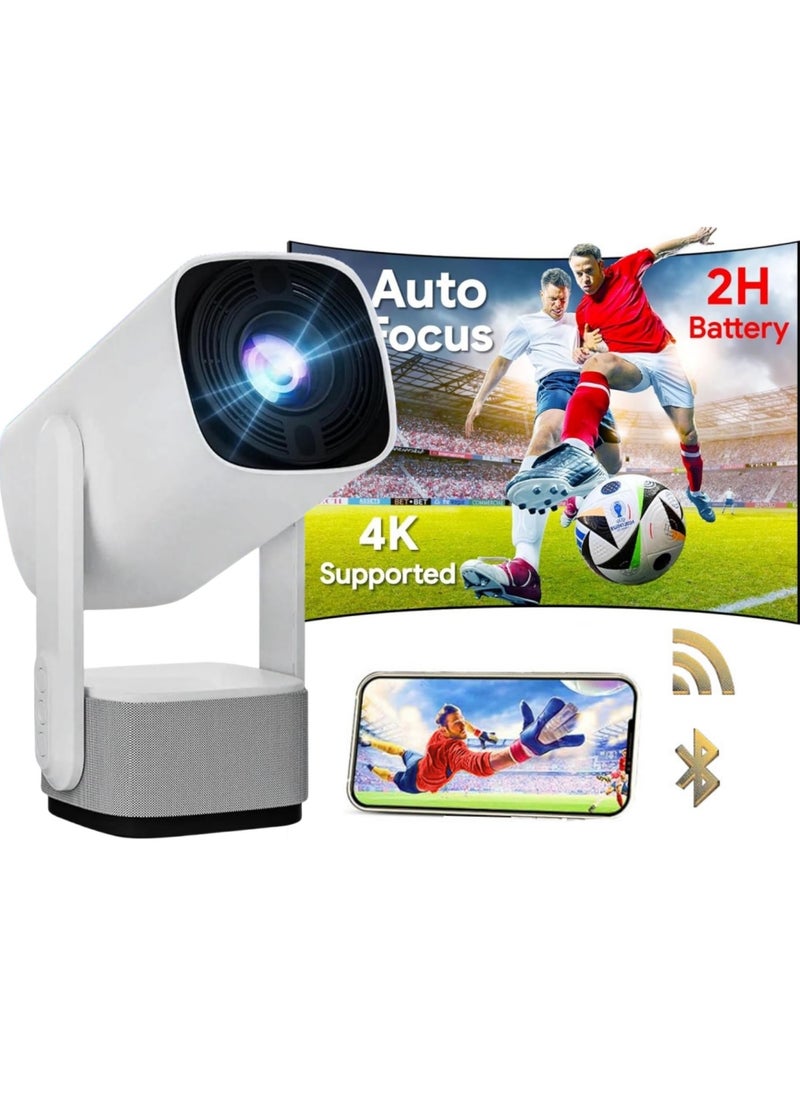 ET-LIFE Projector - 4K 1080P HD Smart Android 11.00 Portable Mini Projectors,  Auto Focus Battery Powered Wireless Projector With WIFI and Bluetooth for Home Cinema and Outdoor, White  - Image 1
