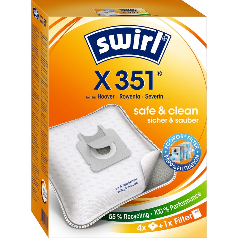 Swirl Set of 4 Hoover Bags BlueWhiteYellow Multilayer Fleece with Micropor Plus Filtration