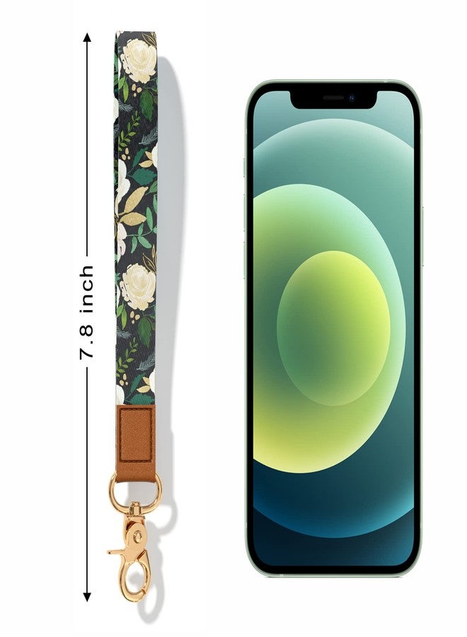 Hsxnam Wrist Lanyard Key Chain, Cute Wristlet Strap Keychain Holder for Women Men Car Keys ID Badges Card Wallet Phone Camera, White Floral - Image 2