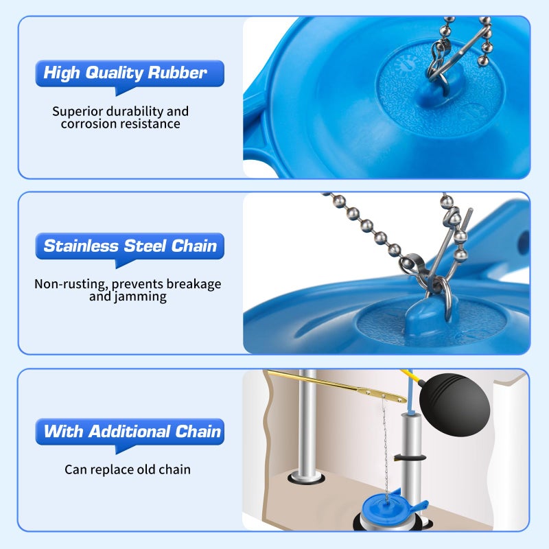 Ullnosoo Toilet Flapper Replacement for Gerber, 3 inch Toilet Stopper Kit for Gerber 99-788 with 2 Toilet Handle Chains Fits 3 inch Toilet Flush Valve, Water Saving, Easy to Install - Image 2