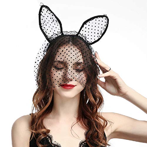 LSHDXD Halloween Headband Cat Ears Lace Veil Hair Band Headdress for Women, Perfect Hair Accessories for Halloween Ball Party Masquerade and Cosplay. - Image 1