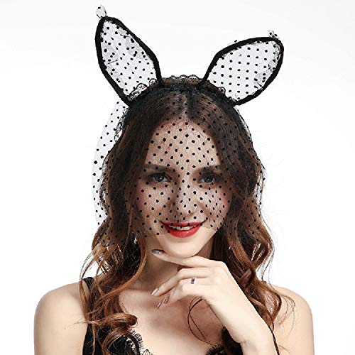 LSHDXD Halloween Headband Cat Ears Lace Veil Hair Band Headdress for Women, Perfect Hair Accessories for Halloween Ball Party Masquerade and Cosplay. - Image 5