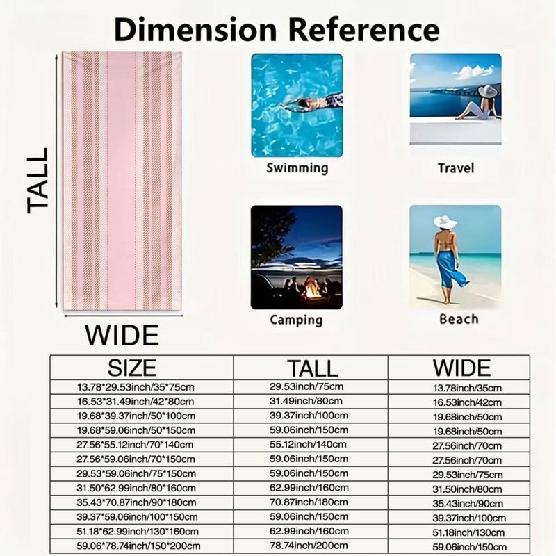 Pink And Beige Striped Beach Towel 70cm X 140cm Soft Lightweight Portable Machine Washable For Pool Fitness Camping - Image 5