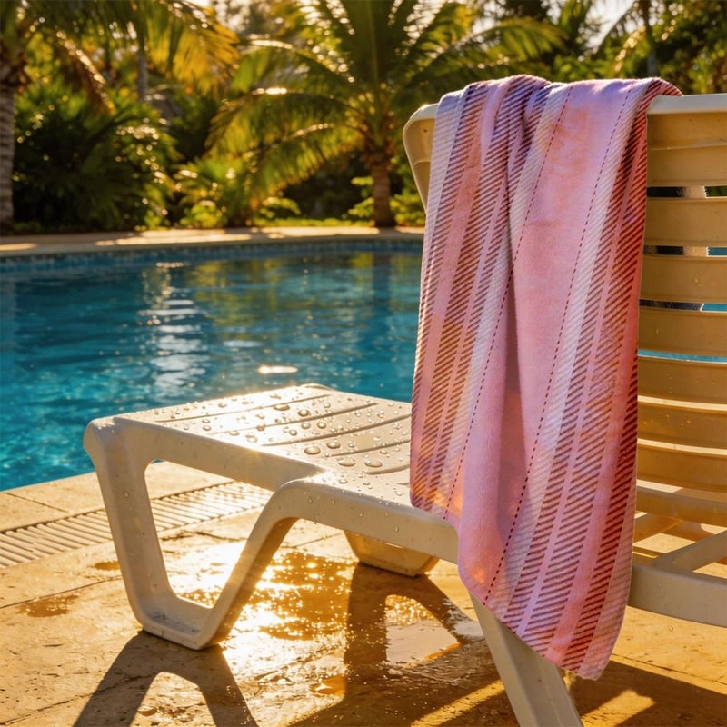Pink And Beige Striped Beach Towel 70cm X 140cm Soft Lightweight Portable Machine Washable For Pool Fitness Camping - Image 4