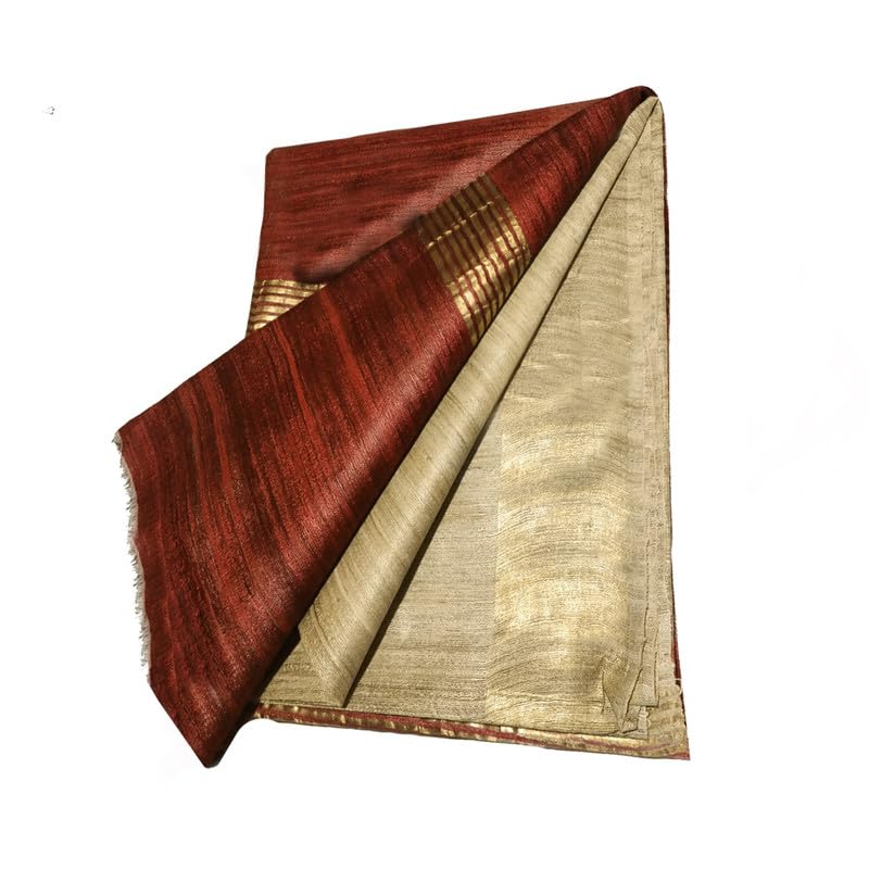 SheenKraft | Handloom Women's Tussar Ghicha Silk Two Dye Bhagalpuri Saree With Zari Border-Free Size-Color Variation (Scartet Red & Natural) - Image 2