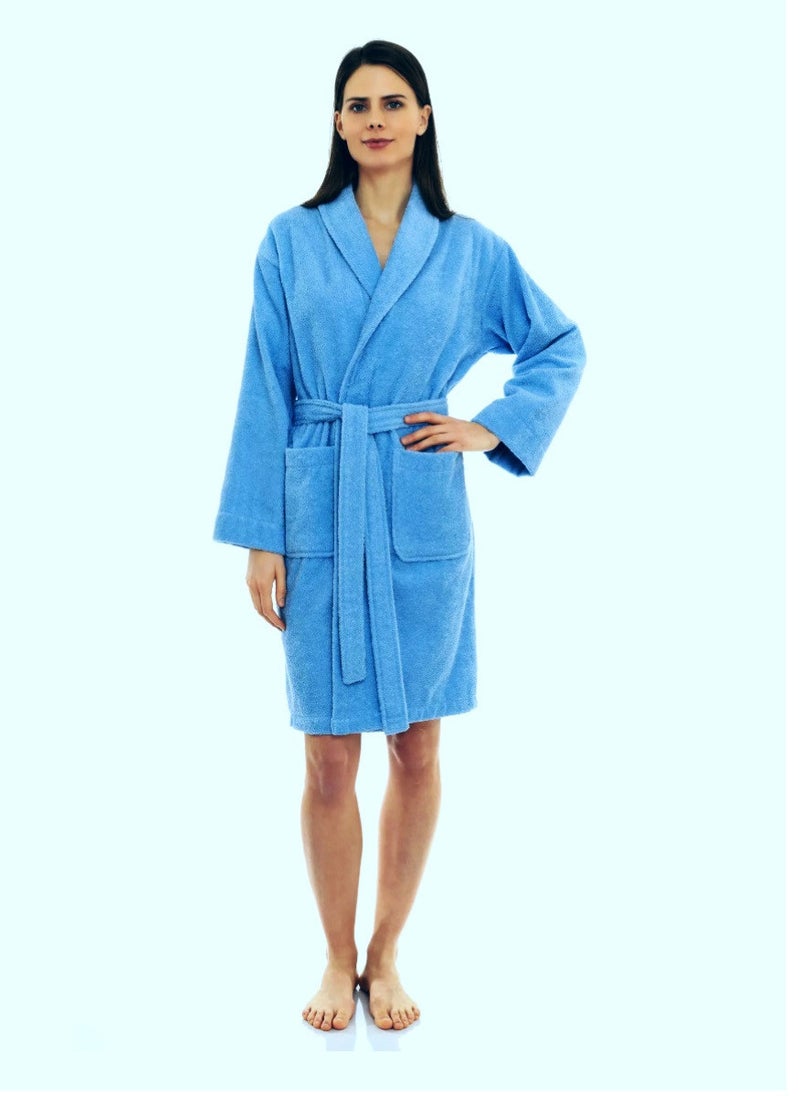 Blueberry Light Blue Colour Terry Weave Cotton  Bathrobe Medium Size  - Image 1