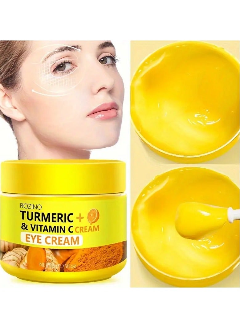 ROZINO Turmeric & Vitamin C Eye Cream, 50g, Retinol for Dark Circles, Lightweight, Non-Greasy, Hydrating & Moisturizing, Unscented, All Skin Types, Glycerin-Enriched, Compact Effect, for Oily Skin - Image 1