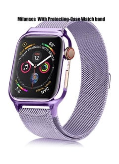 NIBEMINENT Milanese Loop Magnetic Stainless Steel Watchband With Frame for Apple Watch Series 4/5 40mm Lavender Purple  - Image 2