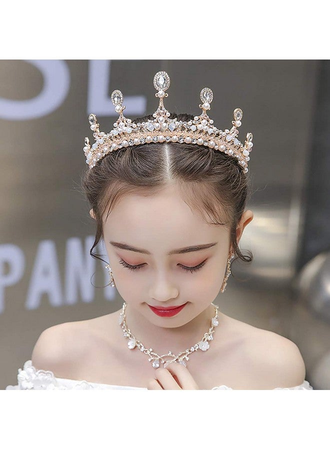 Campsis Vintage Rhinestone Bridal Crown Wedding Crystal Crowns Princess Pearl Tiaras Headpiece Birthday Halloween Party Hair Accessories For Women And Girls - Image 3