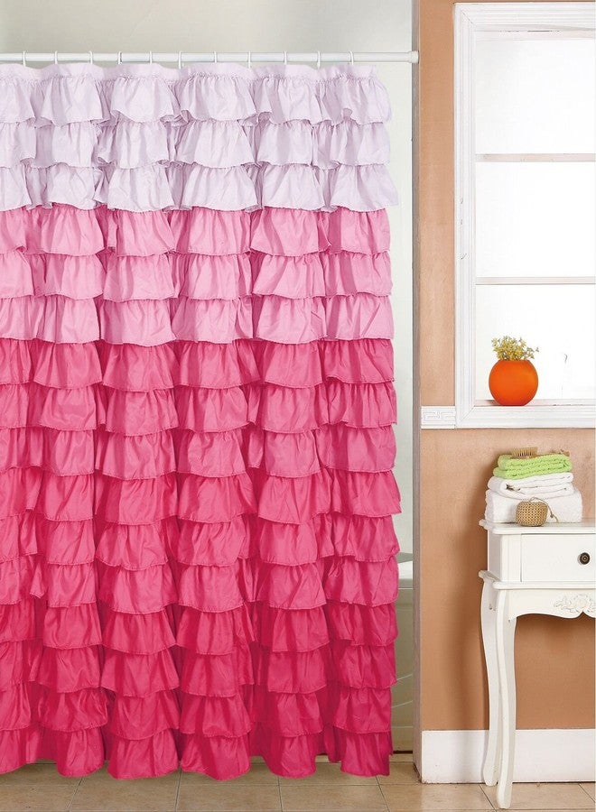 spring Home Waterfall Ruffled Fabric Shower Curtain Size 72 x72 inch (Multi Color Pink) - Image 2
