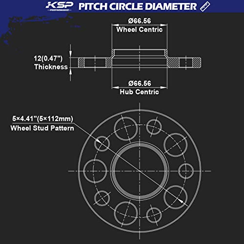 KSP PERFORMANCE KSP 5X112mm Wheel Spacers,12mm 66.56mm Hubcentric Bore Forged Tuning Spacer for Most Vehicle, Newer A4 S4 A5 S5 A6 S6 A7 S7 A8 Quattro, 2019+ (G-Chassis),2pcs - Image 2