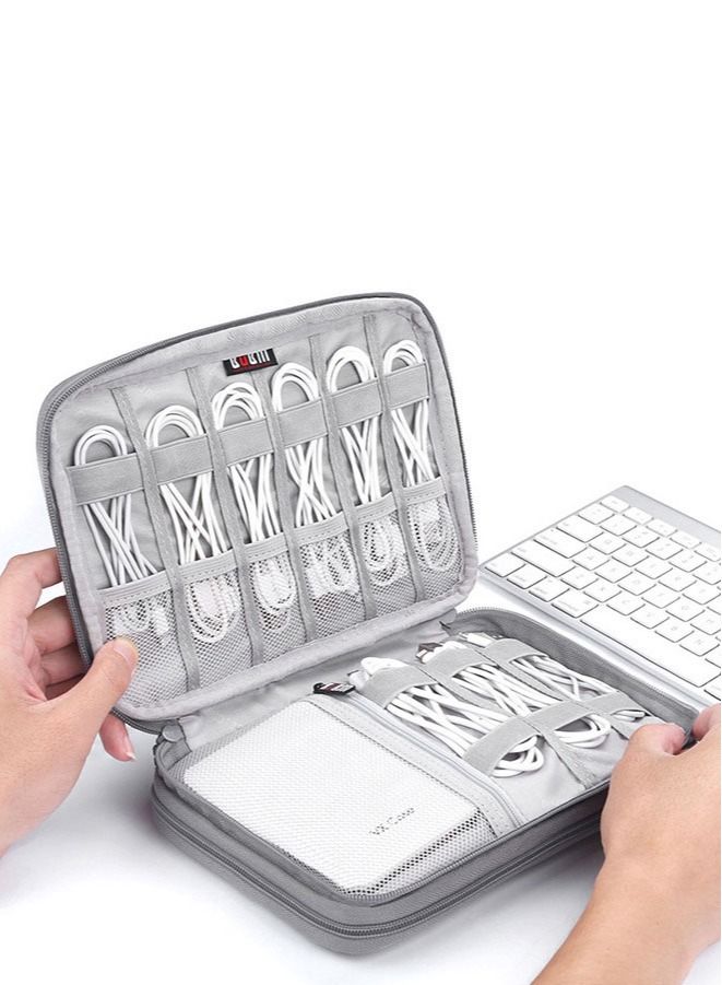 Electronic Organizer Travel Cable Organizer Bag Waterproof Double Layers Grey - Image 1