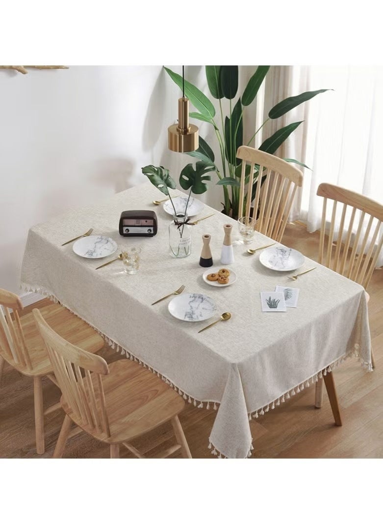 JOGAMS Tablecloth for Tables Tassel Cotton Linen Waterproof Spill Proof Wrinkle Tablecloth Kitchen Dinning Tabletop Decoration 140 x 180cm - Image 2