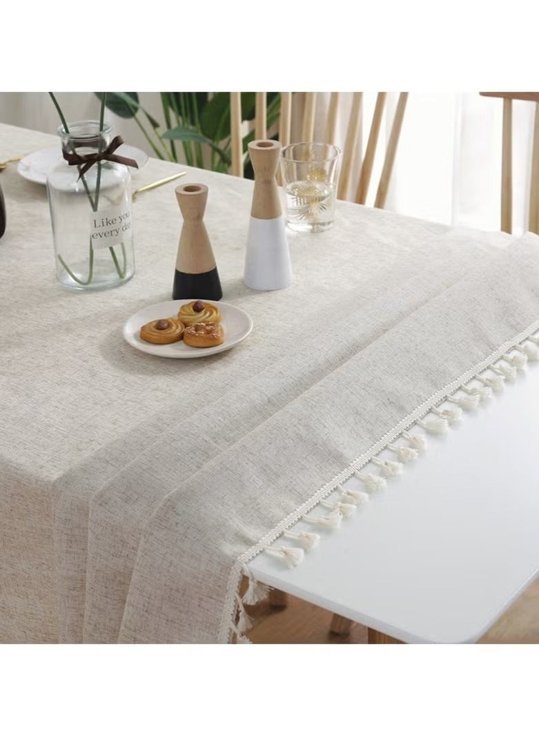 JOGAMS Tablecloth for Tables Tassel Cotton Linen Waterproof Spill Proof Wrinkle Tablecloth Kitchen Dinning Tabletop Decoration 140 x 180cm - Image 3