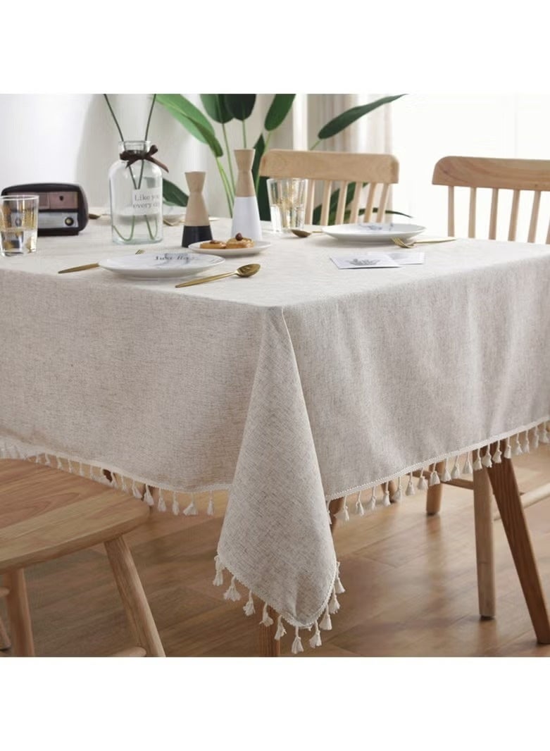 JOGAMS Tablecloth for Tables Tassel Cotton Linen Waterproof Spill Proof Wrinkle Tablecloth Kitchen Dinning Tabletop Decoration 140 x 180cm - Image 1