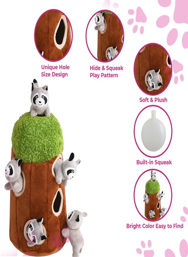 Glow Pups لعبة شجرة ألغاز الكلاب المتوهجة من Glow Pups مع حيوانات الراكون الصريرية، لعبة تفاعلية ممتعة للاختباء والبحث، تعزز التحفيز العقلي، حجم كبير، قطيفة بنية/رمادية، عبوة من 5 قطع (راكون في الشجرة، كبير) - Image 4