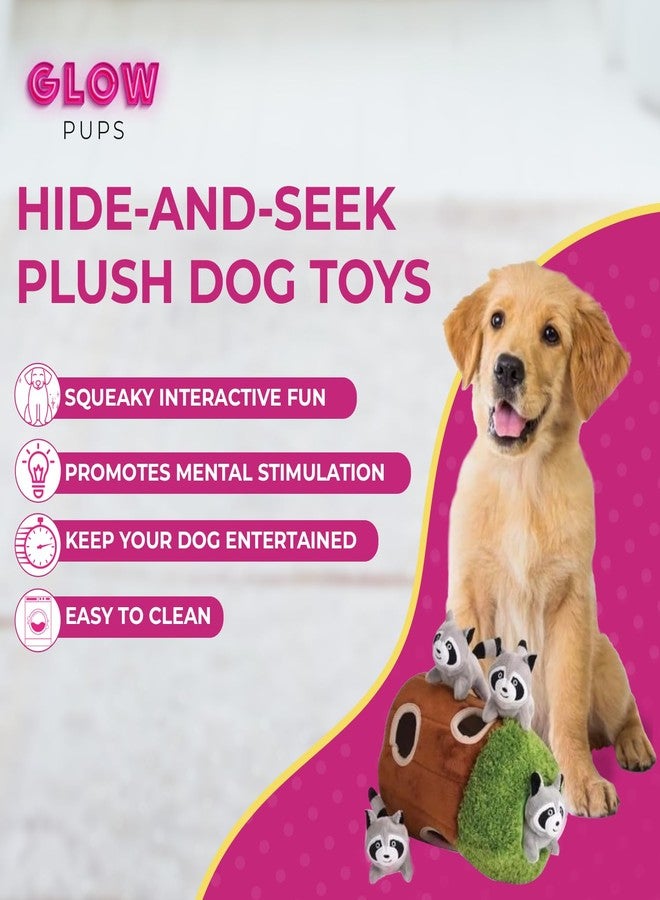 Glow Pups لعبة شجرة ألغاز الكلاب المتوهجة من Glow Pups مع حيوانات الراكون الصريرية، لعبة تفاعلية ممتعة للاختباء والبحث، تعزز التحفيز العقلي، حجم كبير، قطيفة بنية/رمادية، عبوة من 5 قطع (راكون في الشجرة، كبير) - Image 3