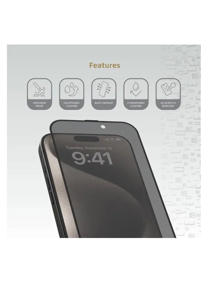 LEVELO 3D Privacy Screen Protector for iPhone 16 Pro Max with Super Smooth & Responsive Coating Finish / Resin Glue / High Silicone Aluminum Glass - Privacy - Image 2