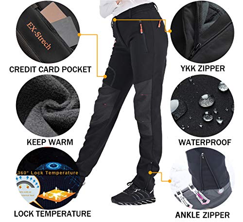 Postropaky Womens Outdoor Snow Ski Pants Waterproof Hiking Insulated Softshell Pants Snowboard Zipper Bottom Leg(313Black4R) - Image 3