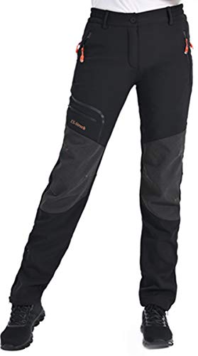 Postropaky Womens Outdoor Snow Ski Pants Waterproof Hiking Insulated Softshell Pants Snowboard Zipper Bottom Leg(313Black4R) - Image 1