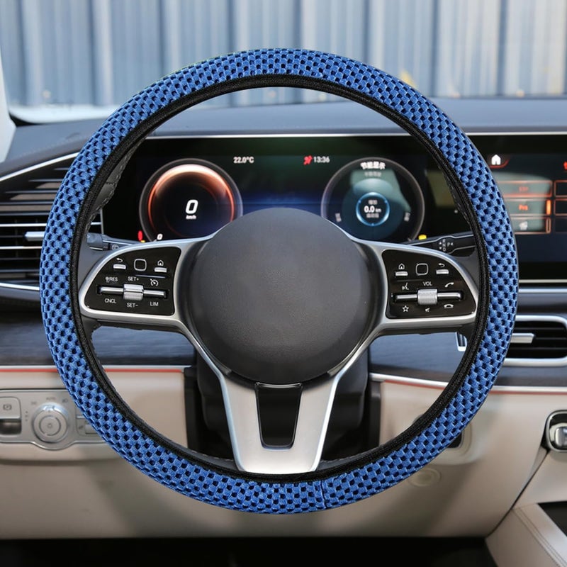 UHANBUT Elastic Stretch Steering Wheel Cover AntiSlip 15 inch Microfiber Odorless Breathable Ice Silk Car Steering Wheel Protector Easy Carry Warm in Winter Cool in Summer Blue - Image 3