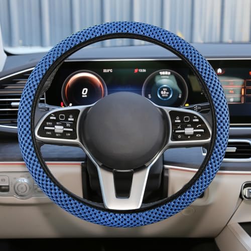 UHANBUT Elastic Stretch Steering Wheel Cover AntiSlip 15 inch Microfiber Odorless Breathable Ice Silk Car Steering Wheel Protector Easy Carry Warm in Winter Cool in Summer Blue - Image 1