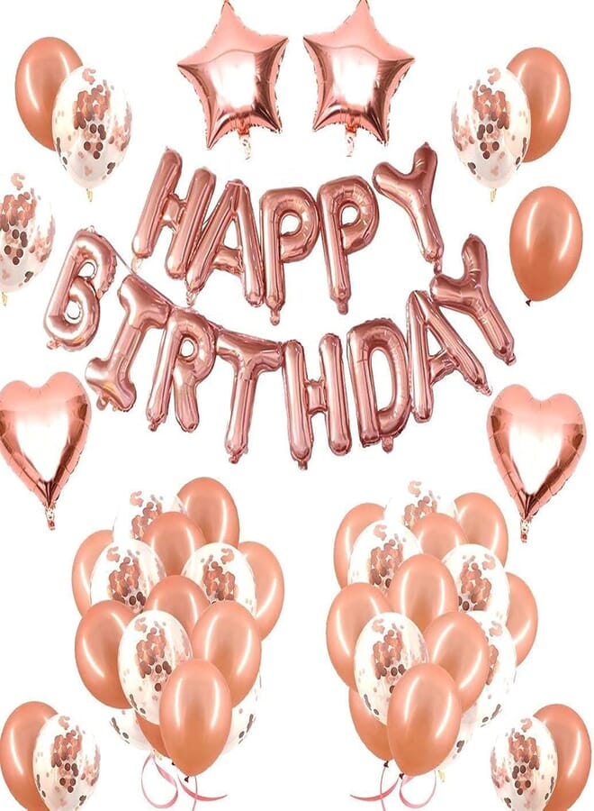 Secret Balloons for Birthday Party Decoration, Rose Gold Birthday Balloons and Happy Birthday Letter Balloons, 69pcs Birthday Decoration Set with Foil Balloons, Latex Balloons, Confetti Balloons