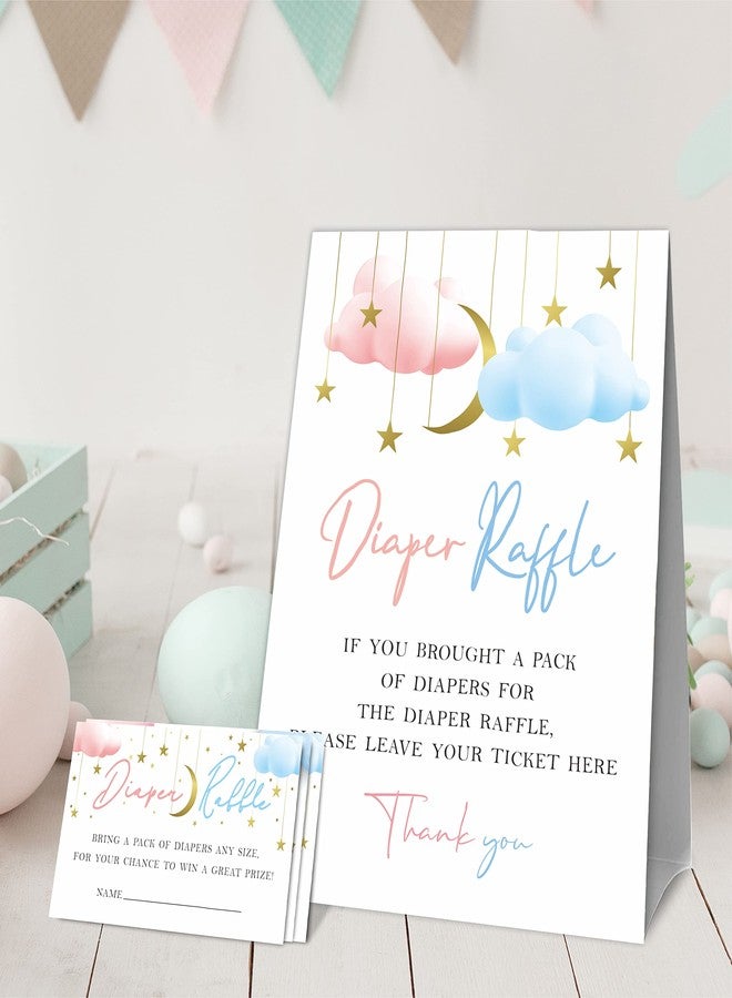 JCVUK Baby Shower Games, 1 Diaper Raffle Standing Sign with 50 Diaper Raffle Tickets, Twinkle Twinkle Little Star, Gold Moon and Stars Theme Gender Reveal Party Decorations and Supplies(LBLK-A05) - Image 3