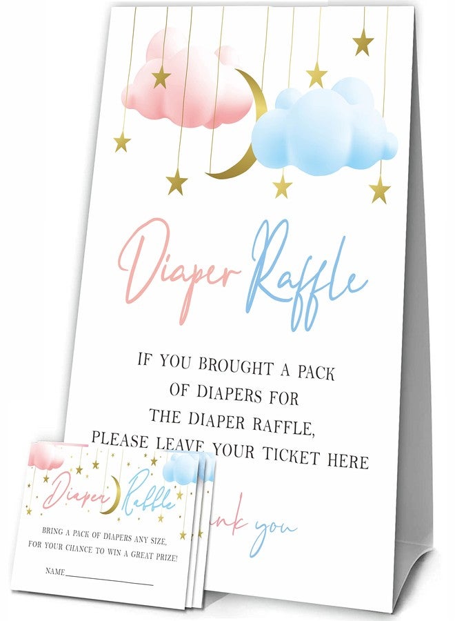 JCVUK Baby Shower Games, 1 Diaper Raffle Standing Sign with 50 Diaper Raffle Tickets, Twinkle Twinkle Little Star, Gold Moon and Stars Theme Gender Reveal Party Decorations and Supplies(LBLK-A05) - Image 2