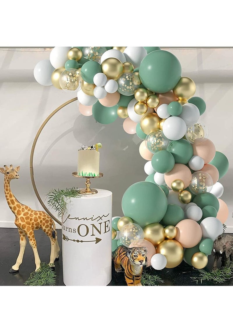 xppier 117 pcs Sage Green Balloon Garland Arch Kit with White Gold Confetti Latex Balloons and Retro Green Balloon Set for Wedding Birthday Balloons Baby Shower Engagement Decorations  - Image 1